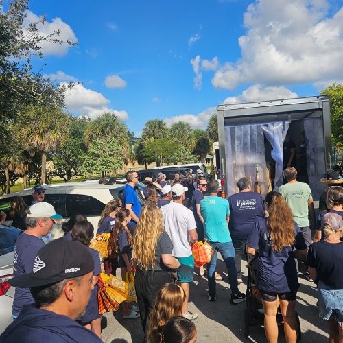 Families following truck turkeys